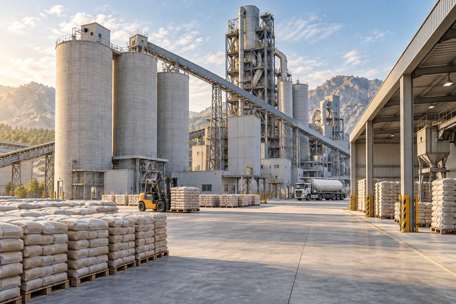 Cement plant with silos and dispatch bay