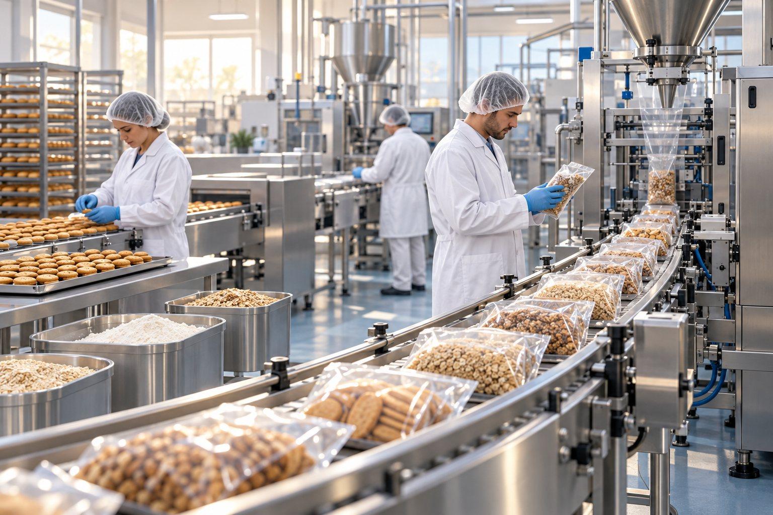 Food processing line with packaged products, a typical remote implementation site
